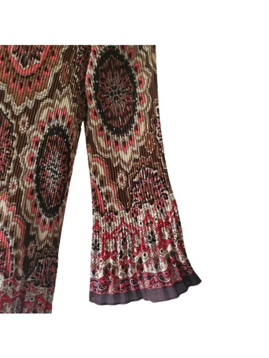 Signature By Larry Levine Crinkle Ruched 3/4 Bell Sleeve Vintage Blouse Sz Large - Picture 8 of 15